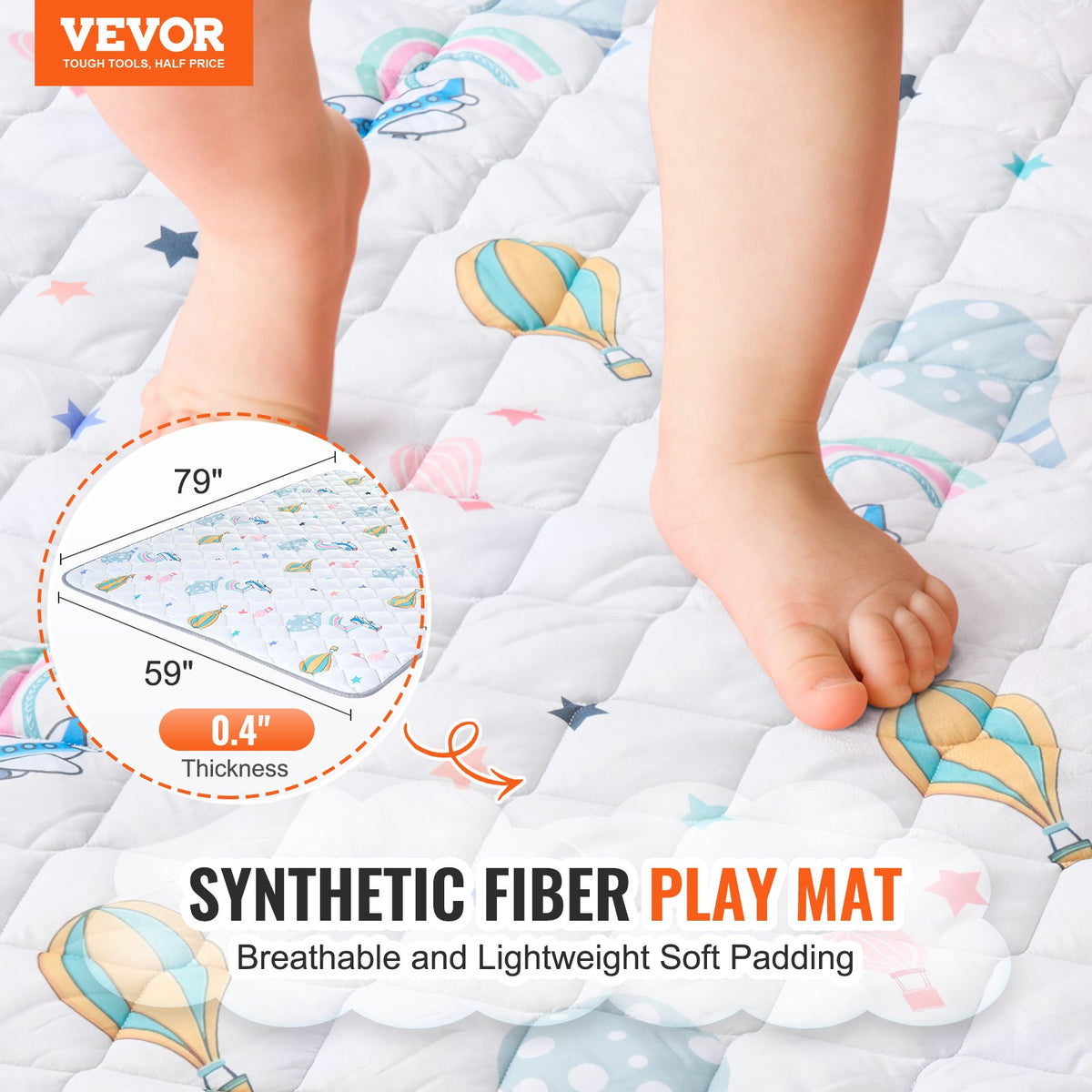 VEVOR Baby Play Mat, 59""x79"" Baby Crawling Mat, Non-Slip One-Piece Soft Baby Playmat, Foldable Floor Mat, Waterproof Activity Playmats for Babies,Toddlers, Infants, Machine Washable, Play & Tummy Time - BZPXD04YC597NR4MYV0 - view 3