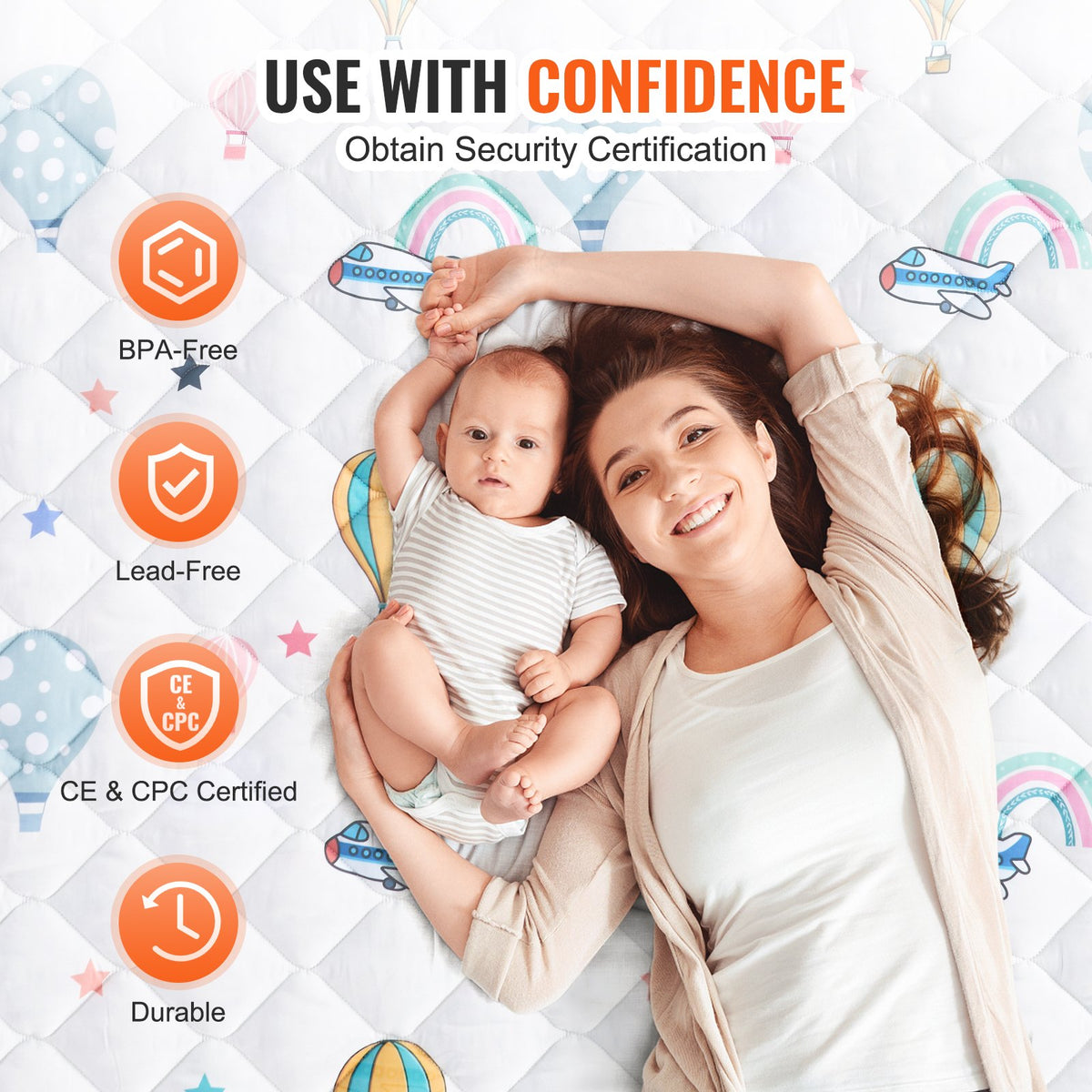 VEVOR Baby Play Mat, 59""x79"" Baby Crawling Mat, Non-Slip One-Piece Soft Baby Playmat, Foldable Floor Mat, Waterproof Activity Playmats for Babies,Toddlers, Infants, Machine Washable, Play & Tummy Time - BZPXD04YC597NR4MYV0 - view 4