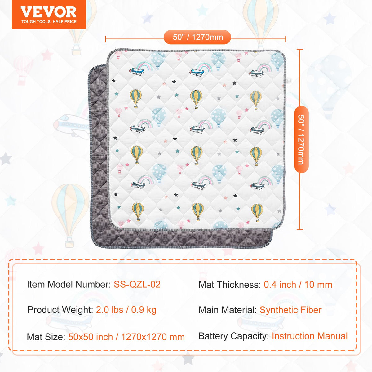 VEVOR Baby Play Mat, 50""x50"" Baby Crawling Mat, Non-Slip One-Piece Soft Baby Playmat, Foldable Floor Mat, Waterproof Activity Playmats for Babies,Toddlers, Infants, Machine Washable, Play & Tummy Time - BZPXDBZ04YC5UWZC6V0 - view 8