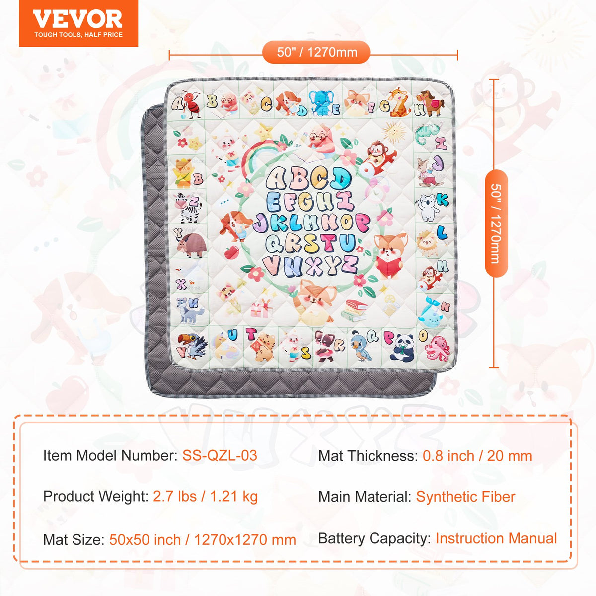 VEVOR Baby Play Mat, 50""x50"" Baby Crawling Mat, Non-Slip One-Piece Thickened Soft Baby Playmat, Foldable Rollable Floor Mat, Waterproof Activity Playmats for Babies,Toddlers, Infants, Machine Washable - BZPXDBZ08YC59FMFIV0 - view 8