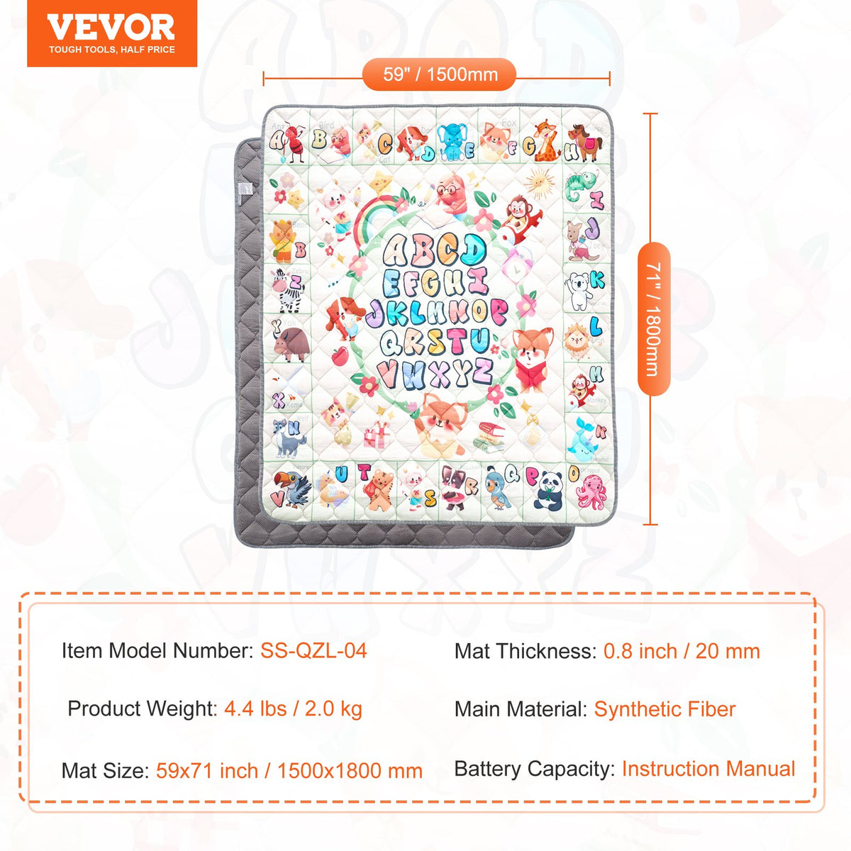 VEVOR Baby Play Mat, 59""x71"" Baby Crawling Mat, Non-Slip One-Piece Thickened Soft Baby Playmat, Foldable Rollable Floor Mat, Waterproof Activity Playmats for Babies,Toddlers, Infants, Machine Washable - BZPXDBZ08YC5XRI9SV0 - view 8