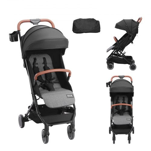 VEVOR Standard Baby Infant Stroller, Toddler Stroller with 95°-150° Adjustable Backrest & & 0/90°Adjustable Footrest & One-click Folding, Newborn Stroller with Cup Holder and Carry Bag, Black - BZYETCZYJCKH5DWWBV0 - view 2