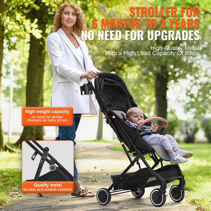 VEVOR Standard Baby Infant Stroller, Toddler Stroller with 95°-150° Adjustable Backrest & & 0/90°Adjustable Footrest & One-click Folding, Newborn Stroller with Cup Holder and Carry Bag, Black - BZYETCZYJCKH5DWWBV0 - view 6