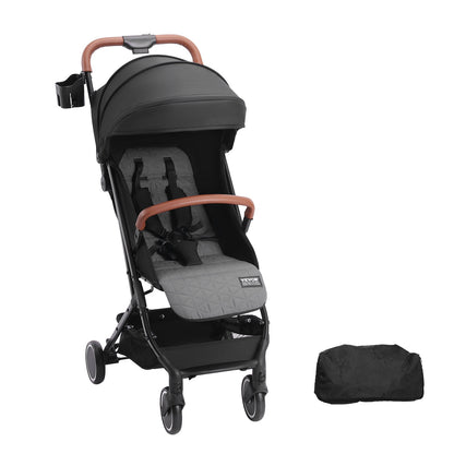 VEVOR Standard Baby Infant Stroller, Toddler Stroller with 95°-150° Adjustable Backrest & & 0/90°Adjustable Footrest & One-click Folding, Newborn Stroller with Cup Holder and Carry Bag, Black - BZYETCZYJCKH5DWWBV0 - view 10