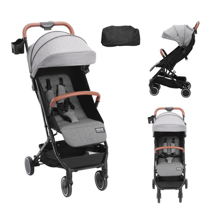 VEVOR Standard Baby Infant Stroller, Toddler Stroller with 95°-150° Adjustable Backrest & & 0/90°Adjustable Footrest & One-click Folding, Newborn Stroller with Cup Holder and Carry Bag, Dark Grey - BZYETCZYJCKSHR3WJV0 - view 1