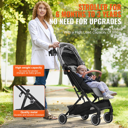 VEVOR Standard Baby Infant Stroller, Toddler Stroller with 95°-150° Adjustable Backrest & & 0/90°Adjustable Footrest & One-click Folding, Newborn Stroller with Cup Holder and Carry Bag, Dark Grey - BZYETCZYJCKSHR3WJV0 - view 6