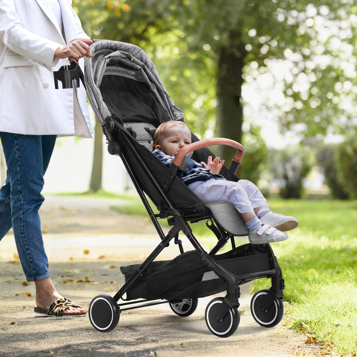 VEVOR Standard Baby Infant Stroller, Toddler Stroller with 95°-150° Adjustable Backrest & & 0/90°Adjustable Footrest & One-click Folding, Newborn Stroller with Cup Holder and Carry Bag, Dark Grey - BZYETCZYJCKSHR3WJV0 - view 9