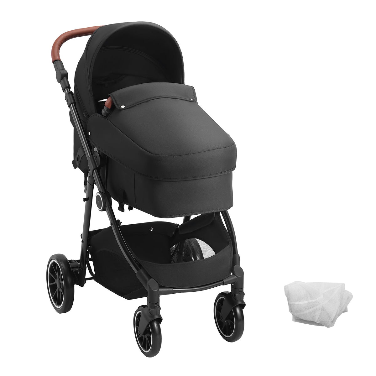 VEVOR Standard Baby Stroller, Infant Toddler Stroller with Bassinet, 3rd-Gear Adjustable Backrest & Foldable & Reversible Seat, Carbon Steel Newborn Stroller with Leg Cover and Mesh Net, Black - BZYETCZYZYLHKUX86V0 - view 10