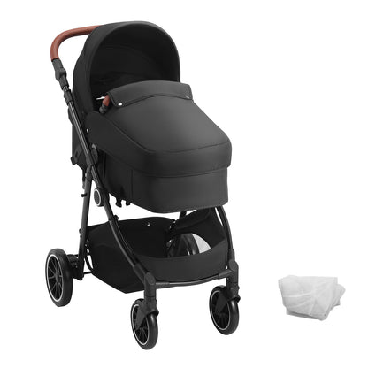 VEVOR Standard Baby Stroller, Infant Toddler Stroller with Bassinet, 3rd-Gear Adjustable Backrest & Foldable & Reversible Seat, Carbon Steel Newborn Stroller with Leg Cover and Mesh Net, Black - BZYETCZYZYLHKUX86V0 - view 10