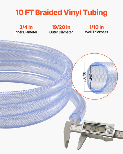 VEVOR Braided Clear Vinyl Tubing, 3/4" ID x 19/20" OD, 10FT Plastic PVC Tubing, Flexible and Cuttable Clear Hose, 1/10 in Wall Thickness, High-strength PVC Material for Aquarium Irrigation Swimming - BZYXG34INCH1ETCOUV0 - view 3