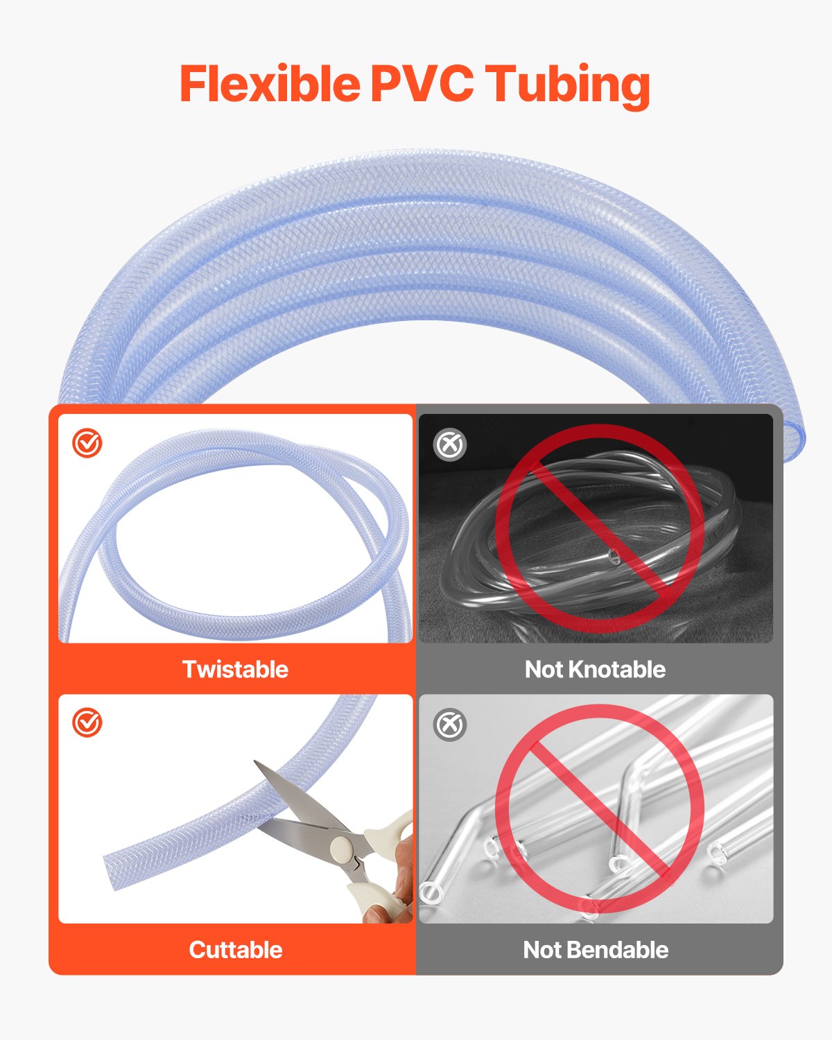 VEVOR Braided Clear Vinyl Tubing, 3/4" ID x 19/20" OD, 10FT Plastic PVC Tubing, Flexible and Cuttable Clear Hose, 1/10 in Wall Thickness, High-strength PVC Material for Aquarium Irrigation Swimming - BZYXG34INCH1ETCOUV0 - view 4