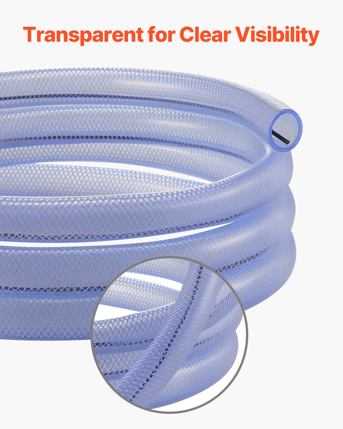 VEVOR Braided Clear Vinyl Tubing, 3/4" ID x 19/20" OD, 10FT Plastic PVC Tubing, Flexible and Cuttable Clear Hose, 1/10 in Wall Thickness, High-strength PVC Material for Aquarium Irrigation Swimming - BZYXG34INCH1ETCOUV0 - view 5