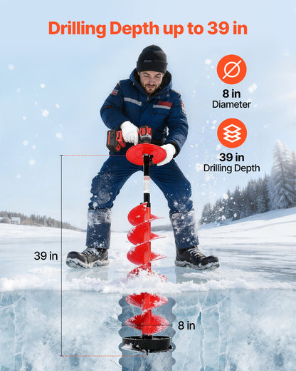 VEVOR Ice Auger Drill Bit, 8in Diameter 39in Length, Cordless Nylon Ice Fishing Augers With Extra 13.4in Extension Rod, Drill Adapter, Top Plate and Blade Guard - BZZT8YC39INCG1MH5001V0 - view 3
