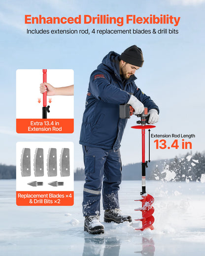VEVOR Ice Auger Drill Bit, 8in Diameter 39in Length, Cordless Nylon Ice Fishing Augers With Extra 13.4in Extension Rod, Drill Adapter, Top Plate and Blade Guard - BZZT8YC39INCG1MH5001V0 - view 6