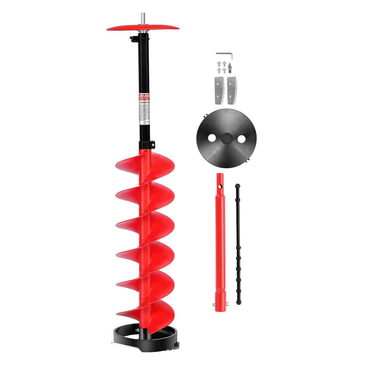 VEVOR Ice Auger Drill Bit, 8in Diameter 41in Length, Cordless Nylon Ice Fishing Augers With Extra 13.4in Extension Rod, Drill Adapter, Top Plate and Blade Guard - BZZT8YC41INCOJRYP001V0 - view 1