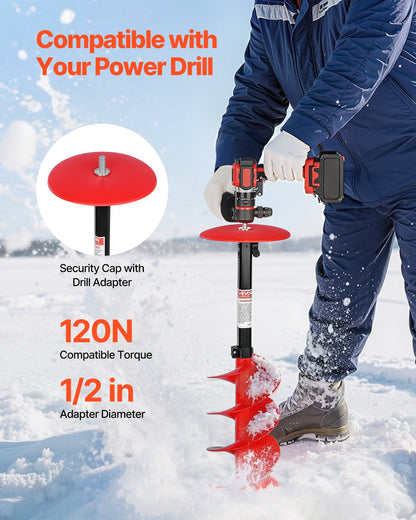 VEVOR Ice Auger Drill Bit, 8in Diameter 41in Length, Cordless Nylon Ice Fishing Augers With Extra 13.4in Extension Rod, Drill Adapter, Top Plate and Blade Guard - BZZT8YC41INCOJRYP001V0 - view 5