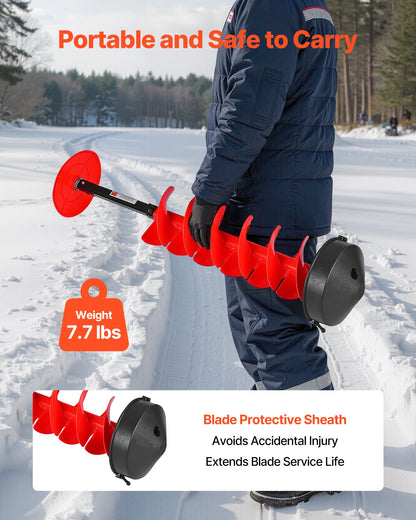 VEVOR Ice Auger Drill Bit, 8in Diameter 41in Length, Cordless Nylon Ice Fishing Augers With Extra 13.4in Extension Rod, Drill Adapter, Top Plate and Blade Guard - BZZT8YC41INCOJRYP001V0 - view 7