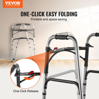 VEVOR Folding Walker, 2-Button Folding Walkers with 8-Level Adjustable Height and Durable Handles, Lightweight Aluminum Mobility Walker Aid for Elderly Handicapped Disabled, Up to 350 Pounds - BZZXCL00000025HS1V0 - view 3