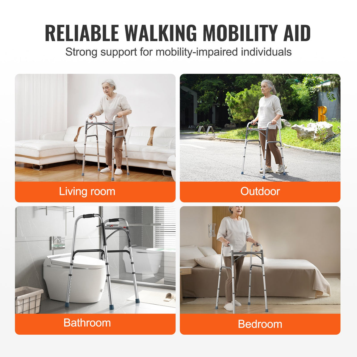 VEVOR Folding Walker, 2-Button Folding Walkers with 8-Level Adjustable Height and Durable Handles, Lightweight Aluminum Mobility Walker Aid for Elderly Handicapped Disabled, Up to 350 Pounds - BZZXCL00000025HS1V0 - view 7