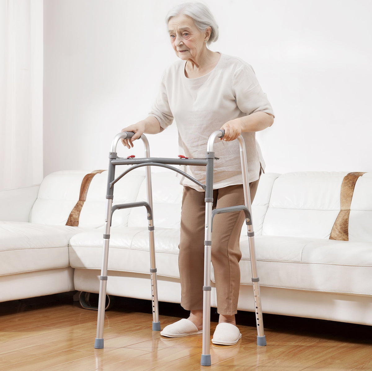 VEVOR Folding Walker, 2-Button Folding Walkers with 8-Level Adjustable Height and Durable Handles, Lightweight Aluminum Mobility Walker Aid for Elderly Handicapped Disabled, Up to 350 Pounds - BZZXCL00000025HS1V0 - view 9