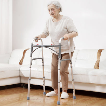 VEVOR Folding Walker, 2-Button Folding Walkers with 8-Level Adjustable Height and Durable Handles, Lightweight Aluminum Mobility Walker Aid for Elderly Handicapped Disabled, Up to 350 Pounds - BZZXCL00000025HS1V0 - view 9