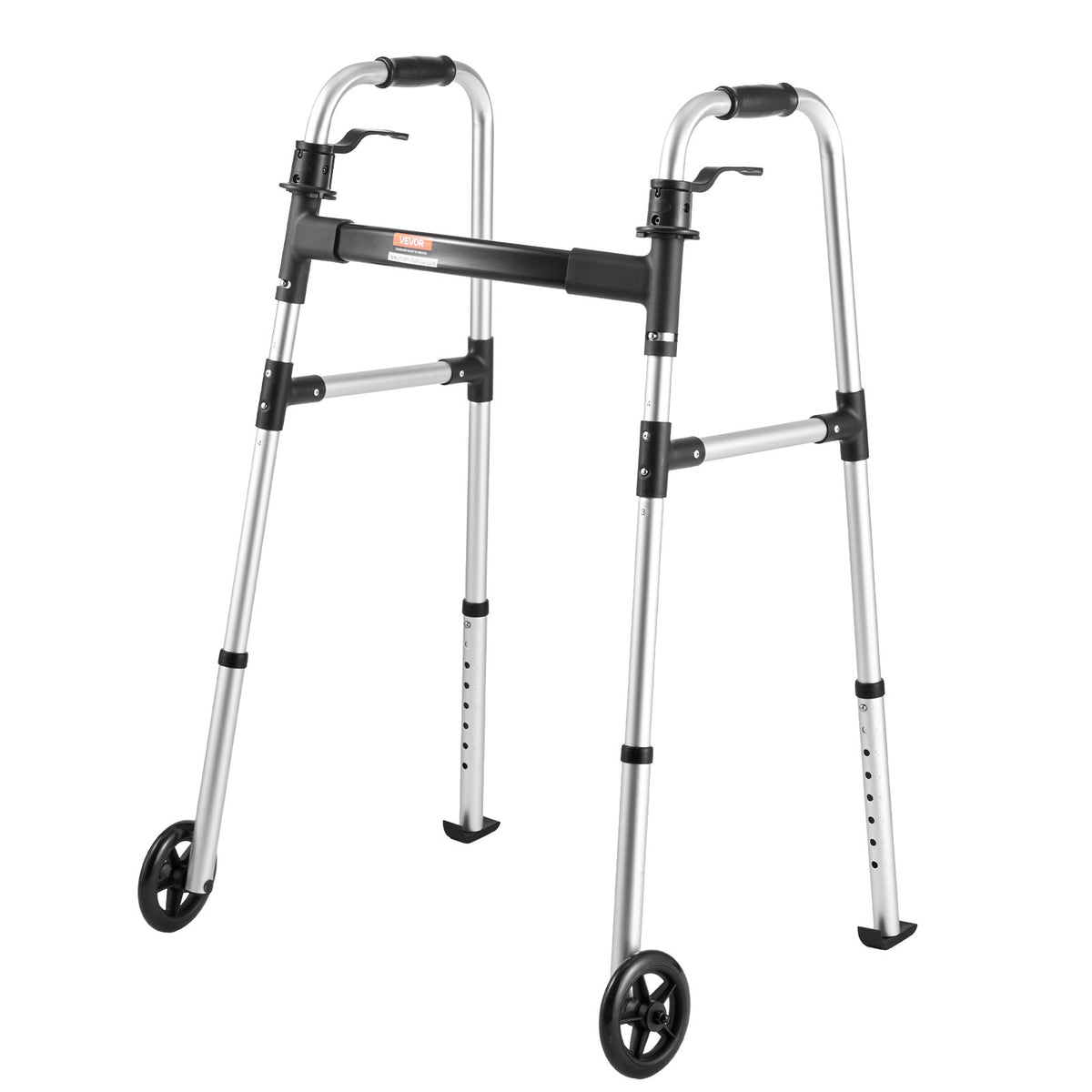 VEVOR Folding Walker, 2-Button Foldable Walker with 5" Wheels & 8-Level Adjustable Height, 350LBS Loading Lightweight Aluminum Mobility Walking Aid, Front-Wheeled Rolling Walkers for Seniors Adults - BZZXCL2L00001YWZY001V0 - view 1