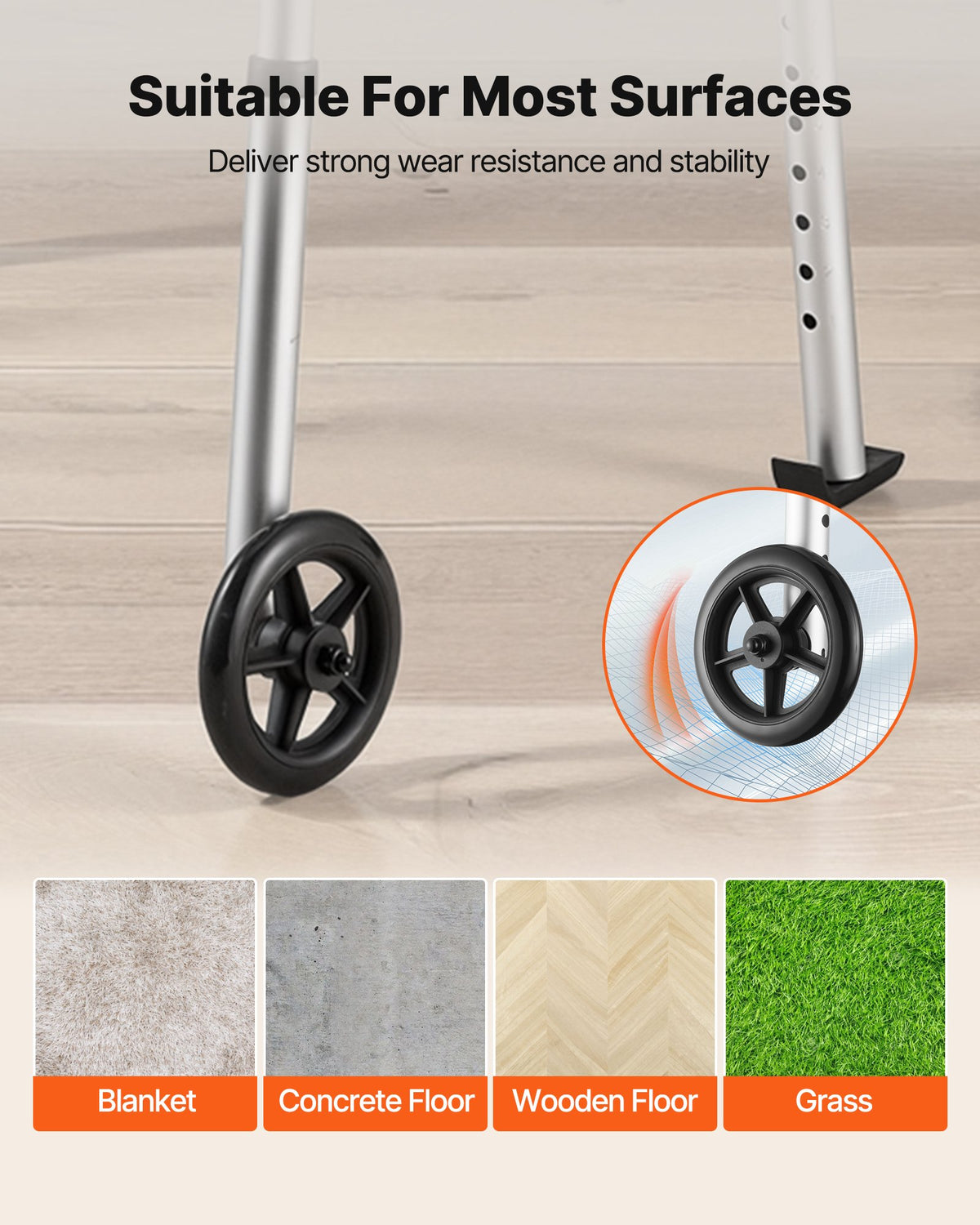 VEVOR Folding Walker, 2-Button Foldable Walker with 5" Wheels & 8-Level Adjustable Height, 350LBS Loading Lightweight Aluminum Mobility Walking Aid, Front-Wheeled Rolling Walkers for Seniors Adults - BZZXCL2L00001YWZY001V0 - view 6