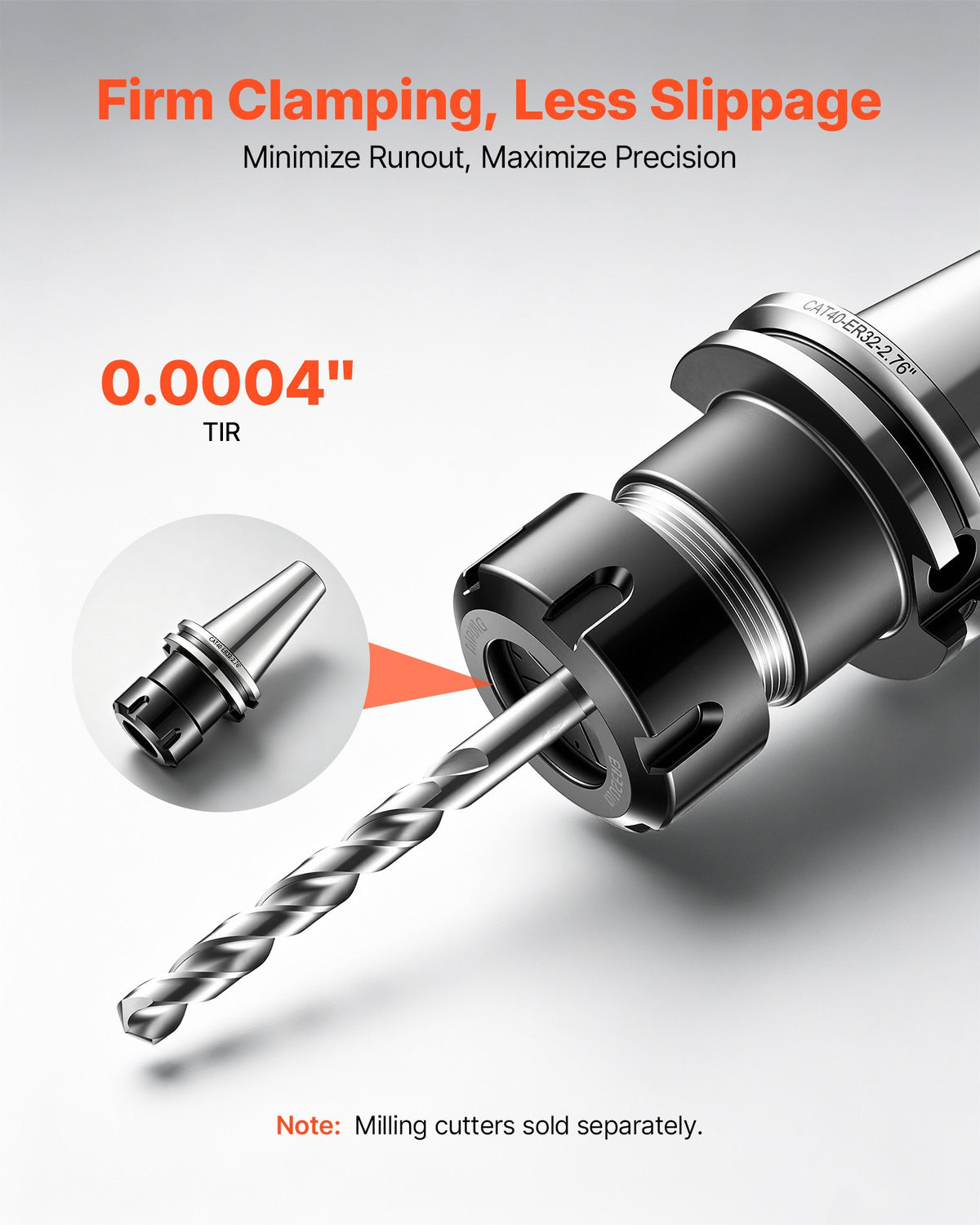 VEVOR CAT40 Collet Holder ER32 5 Piece Precision Spring Collet Chuck Set, for Milling Machine Drill Presses, 4000 RPM Max Speed, CAT40 Tool Holder Spring Collet with 0.0004" TIR, Labeled Storage Box - CAT40DBTZJTL3SV9X001V0 - view 3