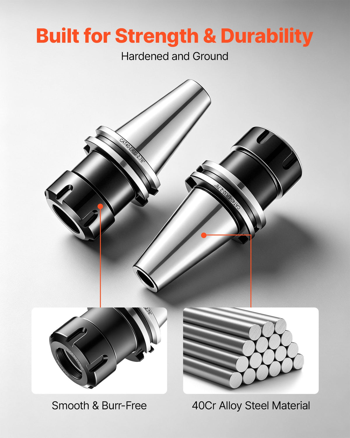 VEVOR CAT40 Collet Holder ER32 5 Piece Precision Spring Collet Chuck Set, for Milling Machine Drill Presses, 4000 RPM Max Speed, CAT40 Tool Holder Spring Collet with 0.0004" TIR, Labeled Storage Box - CAT40DBTZJTL3SV9X001V0 - view 6