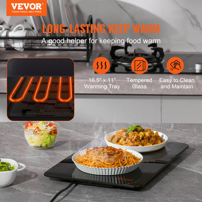 VEVOR Electric Warming Tray, 16.5" x 11" Portable Tempered Glass Heating Tray with Temperature Range (65-90℃), Perfect for Dinner, Catering, House, Parties, Events, Entertaining and Holiday, Black - CBJRG420280MMMH3FV1 - view 2