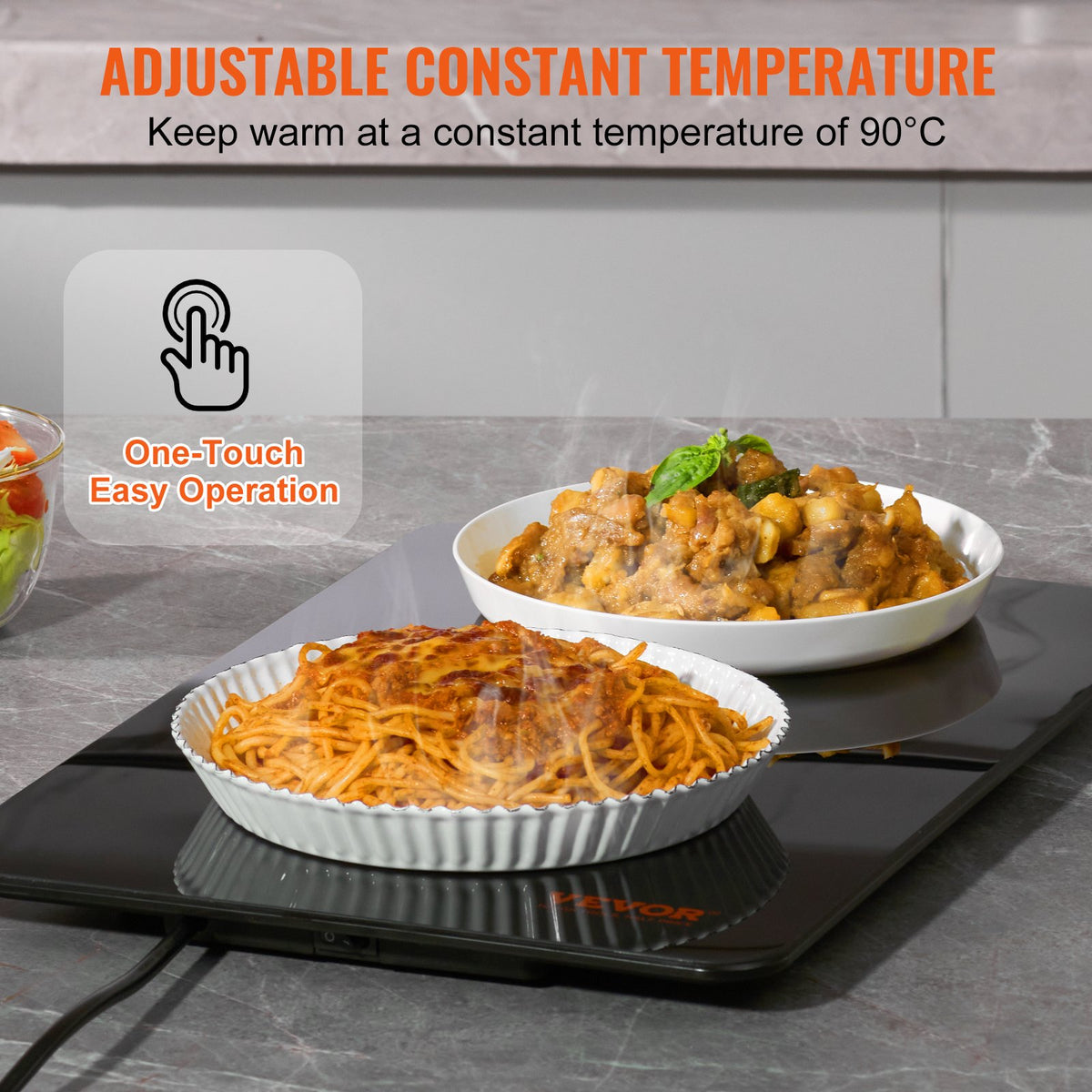 VEVOR Electric Warming Tray, 16.5" x 11" Portable Tempered Glass Heating Tray with Temperature Range (65-90℃), Perfect for Dinner, Catering, House, Parties, Events, Entertaining and Holiday, Black - CBJRG420280MMMH3FV1 - view 3