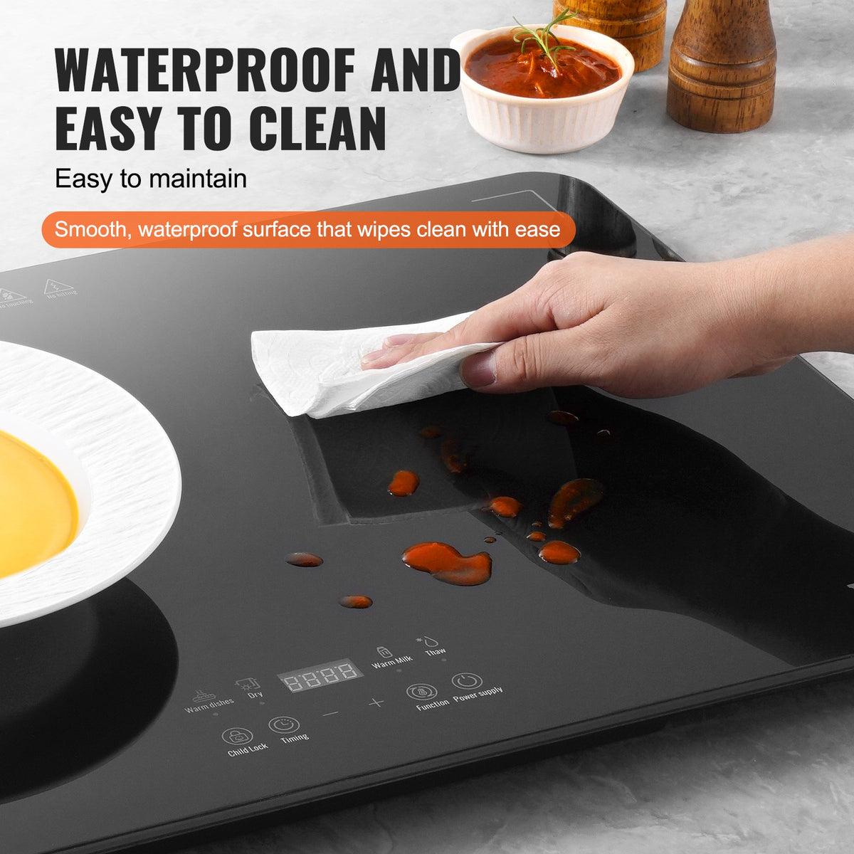 VEVOR Electric Warming Tray, Food Warming Trays for Buffet, Warming Trays with Adjustable Temperature Control, Portable Tempered Glass Food Warmer, Hot Plate Perfect for Parties, Catering, Holidays - CBJRGBDZSWJB991OXV1 - view 5