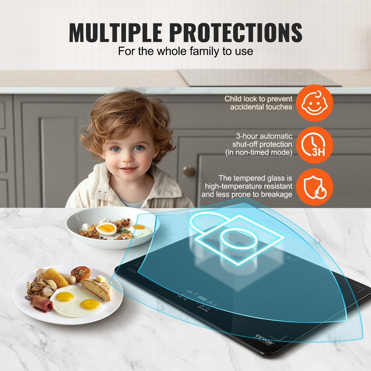 VEVOR Electric Warming Tray, Food Warming Trays for Buffet, Warming Trays with Adjustable Temperature Control, Portable Tempered Glass Food Warmer, Hot Plate Perfect for Parties, Catering, Holidays - CBJRGBDZSWJB991OXV1 - view 6