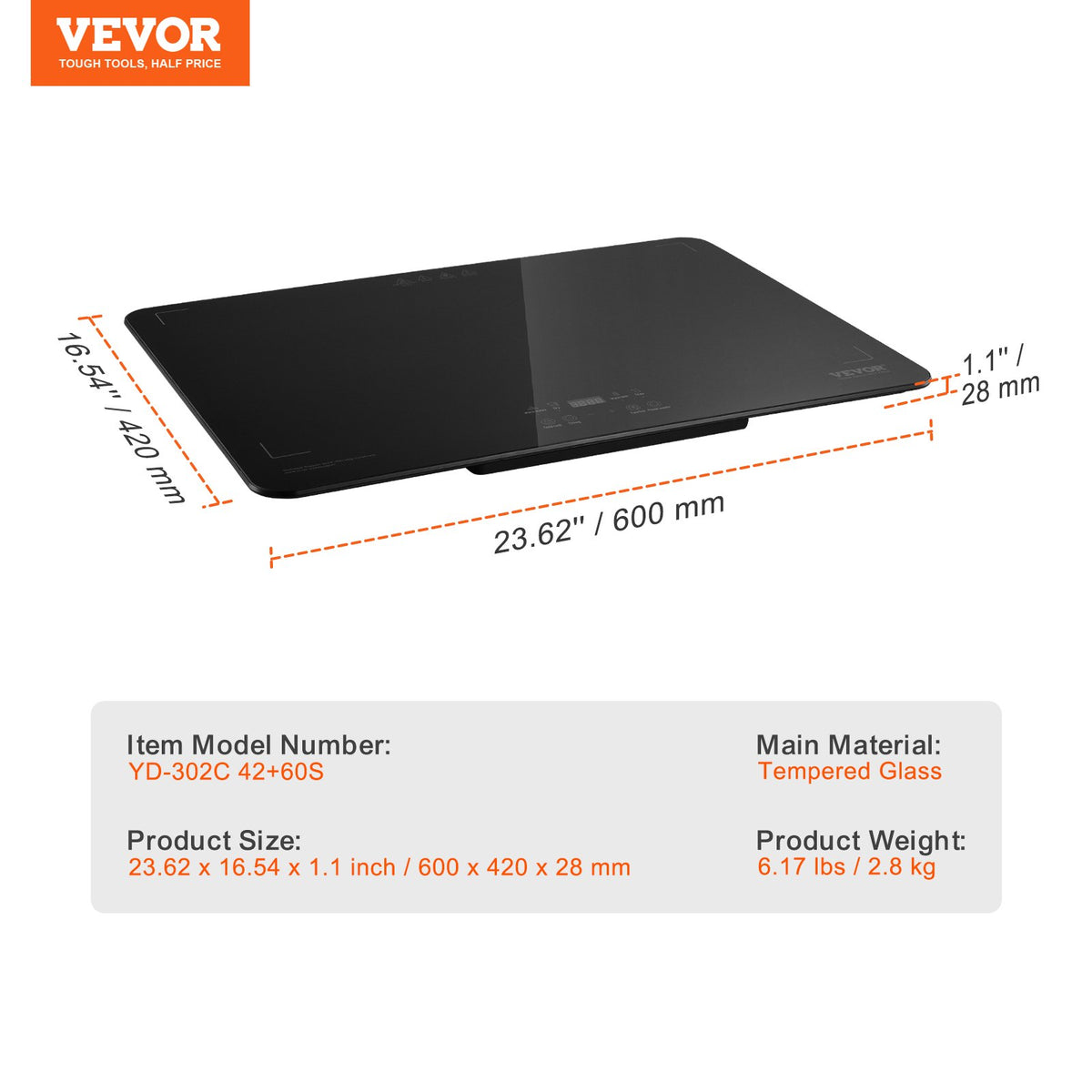 VEVOR Electric Warming Tray, Food Warming Trays for Buffet, Warming Trays with Adjustable Temperature Control, Portable Tempered Glass Food Warmer, Hot Plate Perfect for Parties, Catering, Holidays - CBJRGBDZSWJB991OXV1 - view 8