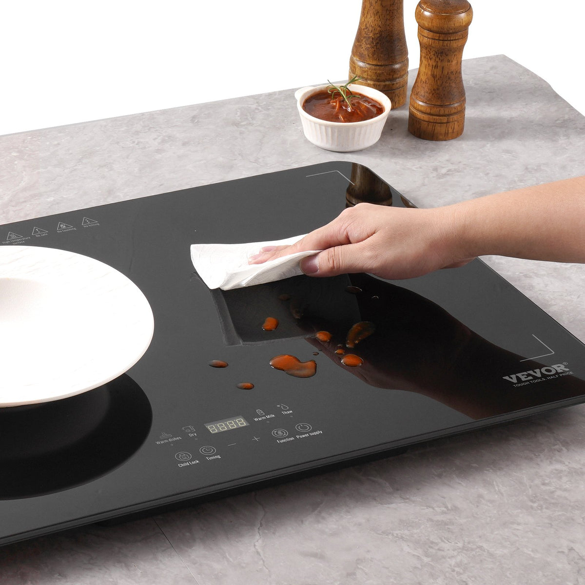 VEVOR Electric Warming Tray, Food Warming Trays for Buffet, Warming Trays with Adjustable Temperature Control, Portable Tempered Glass Food Warmer, Hot Plate Perfect for Parties, Catering, Holidays - CBJRGBDZSWJB991OXV1 - view 9