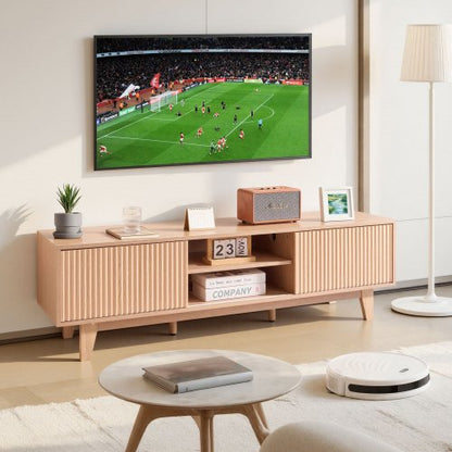 VEVOR TV Stand, Boho Entertainment Center for TVs up to 59 in, 350 lbs Load Capacity, TV Media Console Table with Adjustable Open Storage Shelves & Sliding Door for Living Room, Bedroom, Burlywood - CBSDSJBXMYFB4GOM6001V0 - view 2