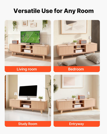 VEVOR TV Stand, Boho Entertainment Center for TVs up to 59 in, 350 lbs Load Capacity, TV Media Console Table with Adjustable Open Storage Shelves & Sliding Door for Living Room, Bedroom, Burlywood - CBSDSJBXMYFB4GOM6001V0 - view 7