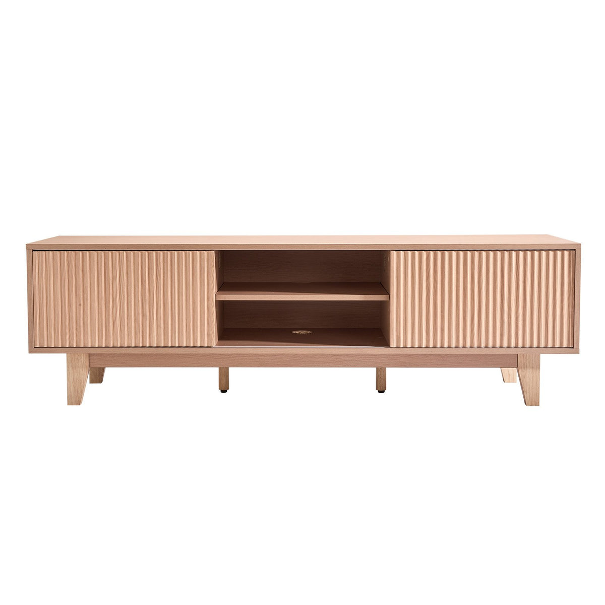 VEVOR TV Stand, Boho Entertainment Center for TVs up to 59 in, 350 lbs Load Capacity, TV Media Console Table with Adjustable Open Storage Shelves & Sliding Door for Living Room, Bedroom, Burlywood - CBSDSJBXMYFB4GOM6001V0 - view 10
