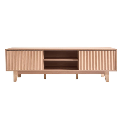 VEVOR TV Stand, Boho Entertainment Center for TVs up to 59 in, 350 lbs Load Capacity, TV Media Console Table with Adjustable Open Storage Shelves & Sliding Door for Living Room, Bedroom, Burlywood - CBSDSJBXMYFB4GOM6001V0 - view 10
