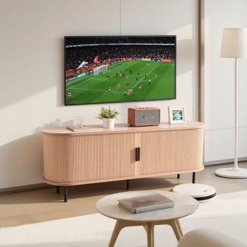 VEVOR TV Stand, Boho Entertainment Center for TVs up to 58 in, 350 lbs Load, TV Media Console Table with Adjustable Storage Shelves and Rolling Door, Television Stand for Living Room, Bedroom, Burlywood - CBSDSJBXMYFQX3XO4001V0 - view 2