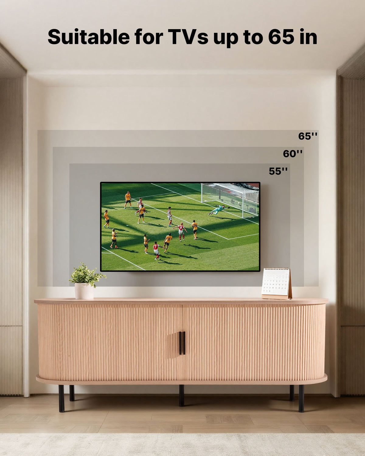 VEVOR TV Stand, Boho Entertainment Center for TVs up to 58 in, 350 lbs Load, TV Media Console Table with Adjustable Storage Shelves and Rolling Door, Television Stand for Living Room, Bedroom, Burlywood - CBSDSJBXMYFQX3XO4001V0 - view 3
