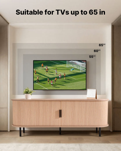 VEVOR TV Stand, Boho Entertainment Center for TVs up to 58 in, 350 lbs Load, TV Media Console Table with Adjustable Storage Shelves and Rolling Door, Television Stand for Living Room, Bedroom, Burlywood - CBSDSJBXMYFQX3XO4001V0 - view 3