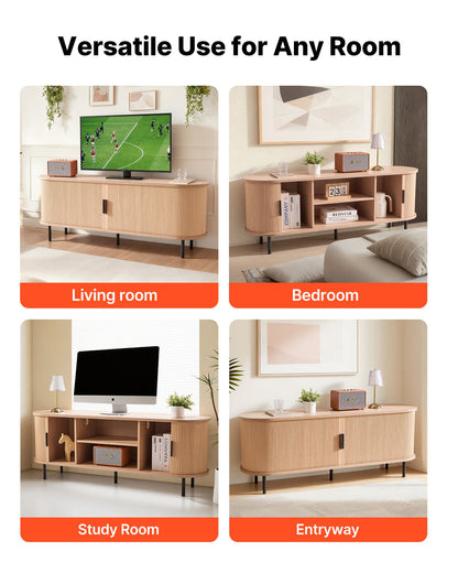 VEVOR TV Stand, Boho Entertainment Center for TVs up to 58 in, 350 lbs Load, TV Media Console Table with Adjustable Storage Shelves and Rolling Door, Television Stand for Living Room, Bedroom, Burlywood - CBSDSJBXMYFQX3XO4001V0 - view 7
