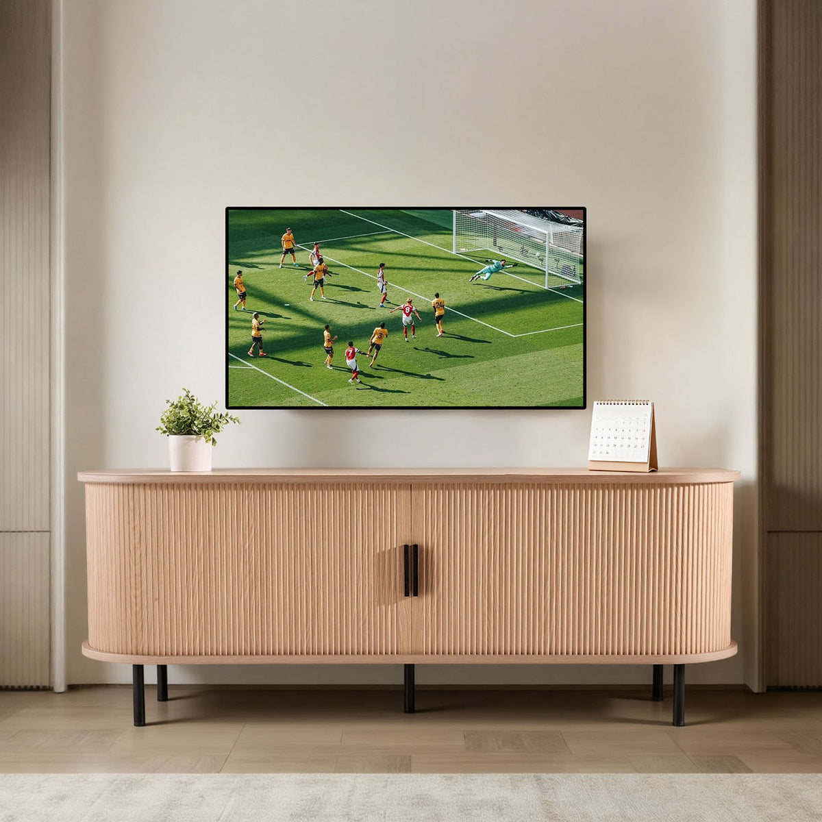 VEVOR TV Stand, Boho Entertainment Center for TVs up to 58 in, 350 lbs Load, TV Media Console Table with Adjustable Storage Shelves and Rolling Door, Television Stand for Living Room, Bedroom, Burlywood - CBSDSJBXMYFQX3XO4001V0 - view 9
