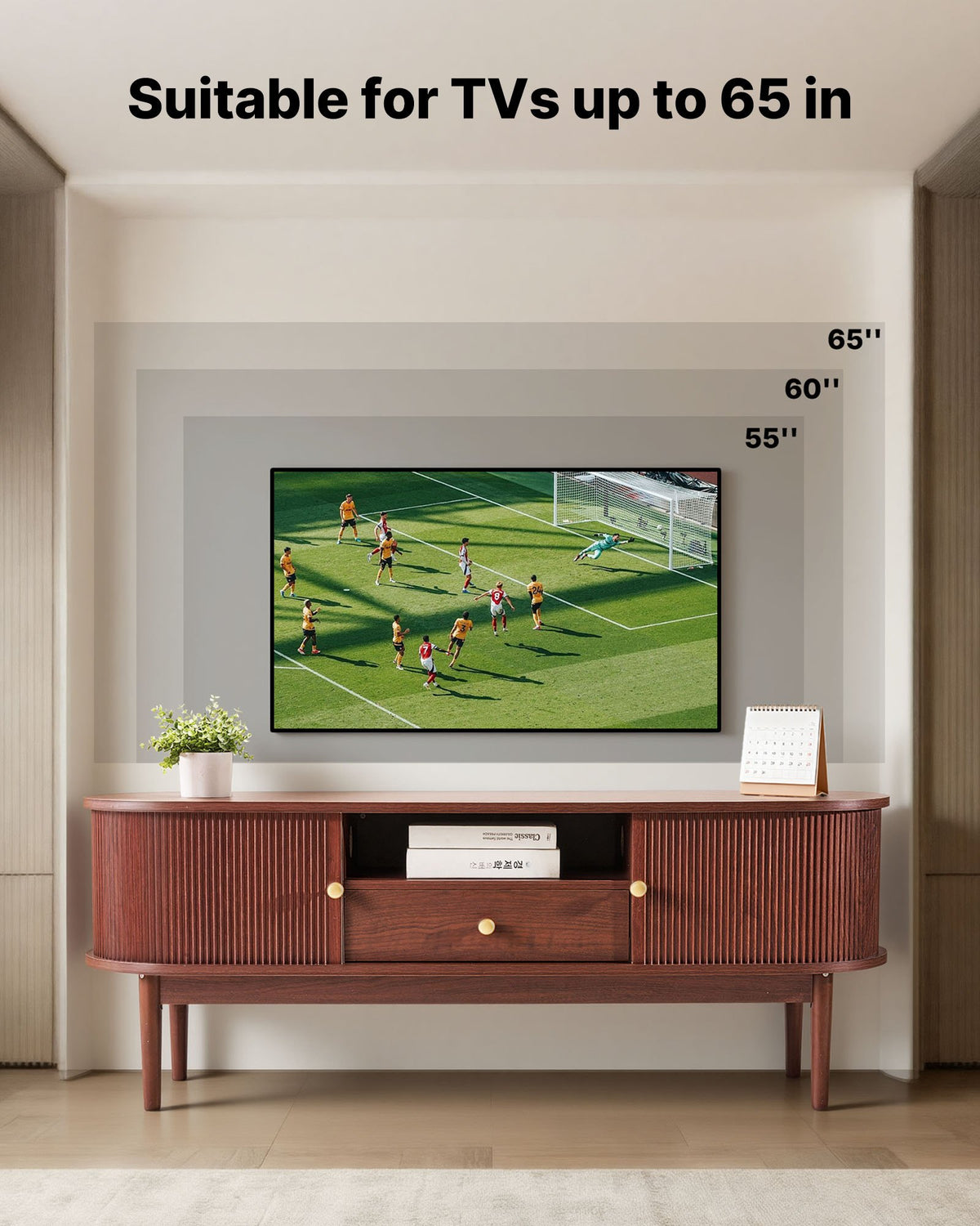 VEVOR TV Stand, Mid Century Modern Entertainment Center for TVs up to 58 in, 350 lbs Load Capacity, TV Media Console Table with Drawer, Open Storage Shelves & Rolling Door for Living Room, Bedroom - CBSDSJZSJXDFMHNBJ001V0 - view 3