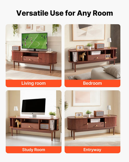 VEVOR TV Stand, Mid Century Modern Entertainment Center for TVs up to 58 in, 350 lbs Load Capacity, TV Media Console Table with Drawer, Open Storage Shelves & Rolling Door for Living Room, Bedroom - CBSDSJZSJXDFMHNBJ001V0 - view 7