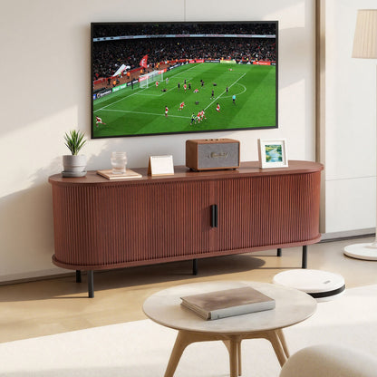 VEVOR TV Stand, Boho Entertainment Center for TVs up to 58 in, 350 lbs Load, TV Media Console Table with Adjustable Storage Shelves & Rolling Door, Television Stand for Living Room, Bedroom, Brown - CBSDSJZSJXDFR6ZSM001V0 - view 1