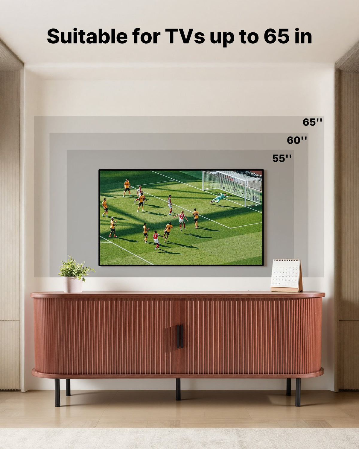 VEVOR TV Stand, Boho Entertainment Center for TVs up to 58 in, 350 lbs Load, TV Media Console Table with Adjustable Storage Shelves & Rolling Door, Television Stand for Living Room, Bedroom, Brown - CBSDSJZSJXDFR6ZSM001V0 - view 3