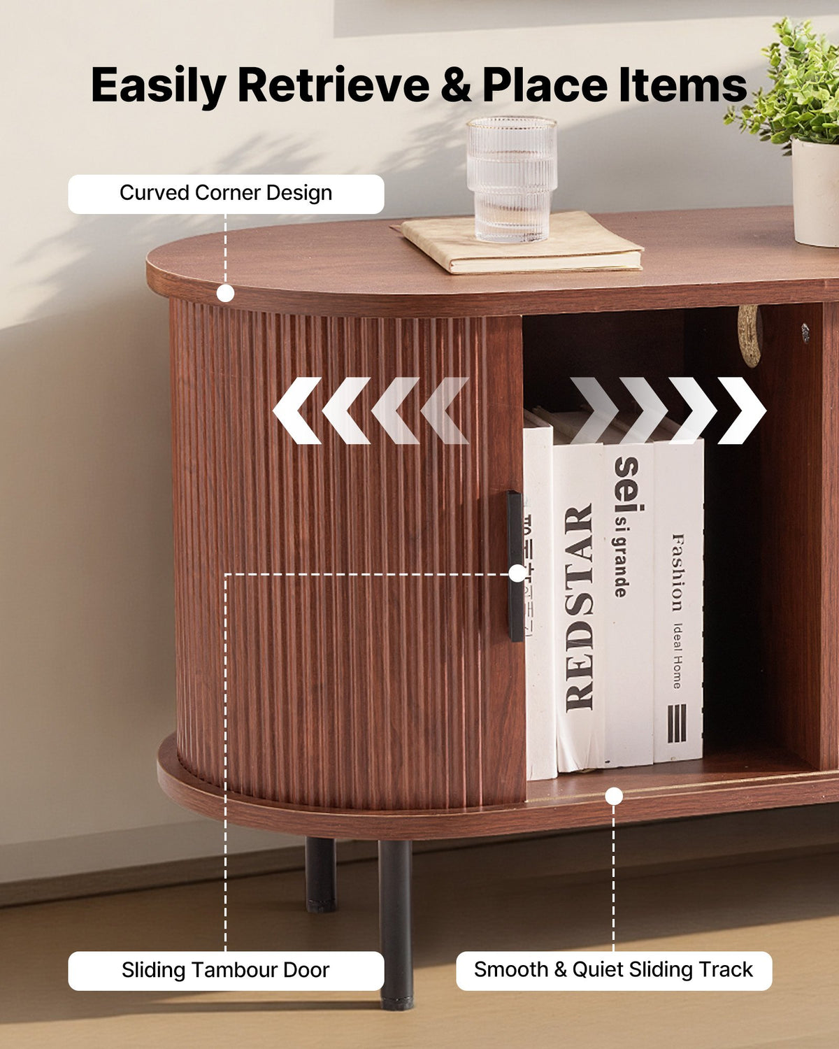 VEVOR TV Stand, Boho Entertainment Center for TVs up to 58 in, 350 lbs Load, TV Media Console Table with Adjustable Storage Shelves & Rolling Door, Television Stand for Living Room, Bedroom, Brown - CBSDSJZSJXDFR6ZSM001V0 - view 4