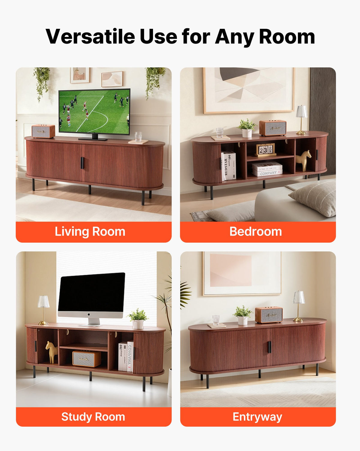 VEVOR TV Stand, Boho Entertainment Center for TVs up to 58 in, 350 lbs Load, TV Media Console Table with Adjustable Storage Shelves & Rolling Door, Television Stand for Living Room, Bedroom, Brown - CBSDSJZSJXDFR6ZSM001V0 - view 7